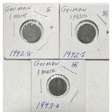 3 War Time German 1 Reichspfenning Coins