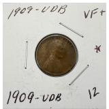 1909-VDB Lincoln Wheat Penny, VF+