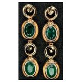 GGA Sterling Silver Emerald & Diamond Earrings