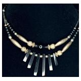 Vintage Silver Tone w/ Black Bead Accents Necklace