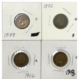 1889, 1892, 1902, 1908 Indian Head Pennies
