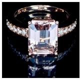 18K Rose Gold Genuine Morganite & Diamond Ring