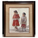 Framed ï¿½Two Little Indian Girlsï¿½ Lithograph