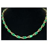 GGA Sterling Silver Emerald & Diamond Necklace