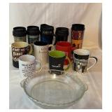 Glasbake Pie Plate and 11 Coffee Cups/Travel