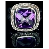 David Yurman Sterling Amethyst & Diamond Ring