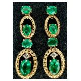 GGA Sterling Silver Emerald & Diamond Earrings