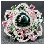 GGA Sterling Silver Tourmaline & Diamond Ring