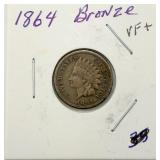 1864 Bronze Indian Head Penny, VF+