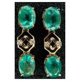 GGA Sterling Silver Emerald & Diamond Earrings