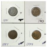 1881, 1883, 1887, 1889 Indian Head Pennies