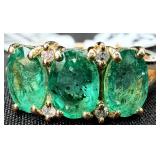 GGA Sterling Silver Emerald & Diamond Ring