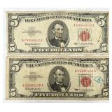 2-1963 Red Stamp $5 Bills