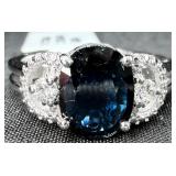 GGA Sterling Silver Sapphire & Diamond Ring