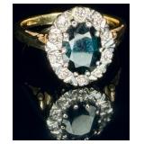 VTG 18K Gold Blue Sapphire & Genuine Diamond Ring