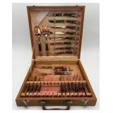 Vtg. Sami Thailand Brass & Rosewood Flatware Set