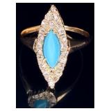 Antique 14K Gold Victorian Turquoise Diamond Ring