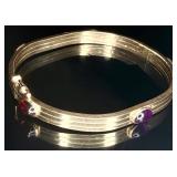 10K Gold Bangle Bracelet w/ Colorful Gemstones