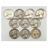 10 Washington 90% Silver Quarters