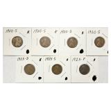 4-1920-S, 1925-D, 1925-S, 1925-P Wheat Pennies