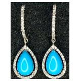 14K Gold Genuine Diamond & Turquoise Earrings