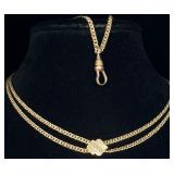 ANTQ 10K Gold Filled Dbl Strand Pocket Watch Chain