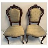 2 Vtg. Carved Rosewood Upholstered Parlor Chairs