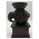 Vtg. Wood, Bronze & Ceramic Elephant Candle Holder
