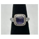 14K WG, Purple Sapphire & Diamond Ring