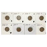 1030-P, 2-1030-S, 4-1930-D, 1931-P Wheat Pennies