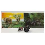 2 3D Elephant Pictures & 2 Elephant Figurines