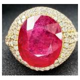 GGA Sterling Silver Ruby & Diamond Ring