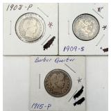 1908-P, 1909-S, 1915-P Barber Quarters