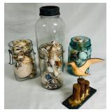 Vintage Glass Jars Filled w/Seashell & Sea Gull