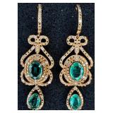 GGA Sterling Silver Emerald & Diamond Earrings