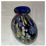 Murano cobalt blue millefiori art glass vase