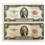 2-1953-A Red Stamp $2 Bills