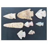 8 Various Size & Shape Misssouri Arrowheads