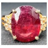 GGA Sterling Silver Ruby & Diamond Ring