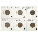 1926-D, 3-1927-S, 1928-D, 1928-S Wheat Pennies