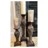 3 Decorative Candlesticks & Candles