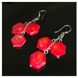 Sterling Silver Coral RedDangle Earrings