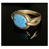 SS Bezel-set Turquoise-colored Stone Ring