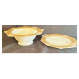 Ant. French Opaline Bowl & Platter w/etched Gold