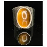 Sterling Silver Amber Cabochon Ring