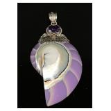 SS Iridescent Purple Nautilus Shell Pendant