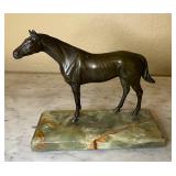 Vtg Bronze-color Horse Figurine Marble Stone Base