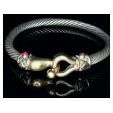 Sterling Silver & 14K Cable Flex Cuff Bracelet