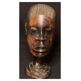 Hand-carved African Wooden Head Bust Sculpture