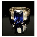 Sterling Silver Emerald-cut Blue Gemstone